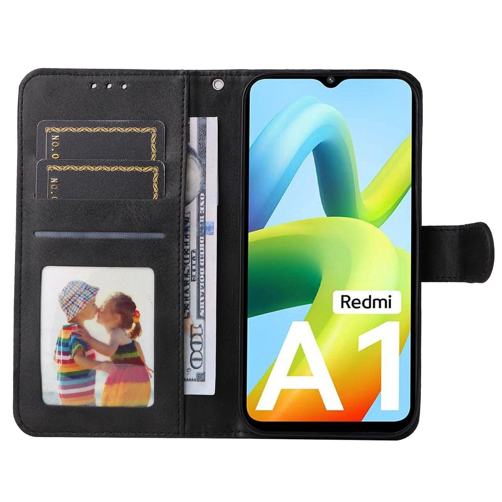 

For Xiaomi Redmi A1 4G/A2 4G Calf Texture PU Leather Stand Folio Flip Case Magnetic Clasp Phone Wallet Cover Black
