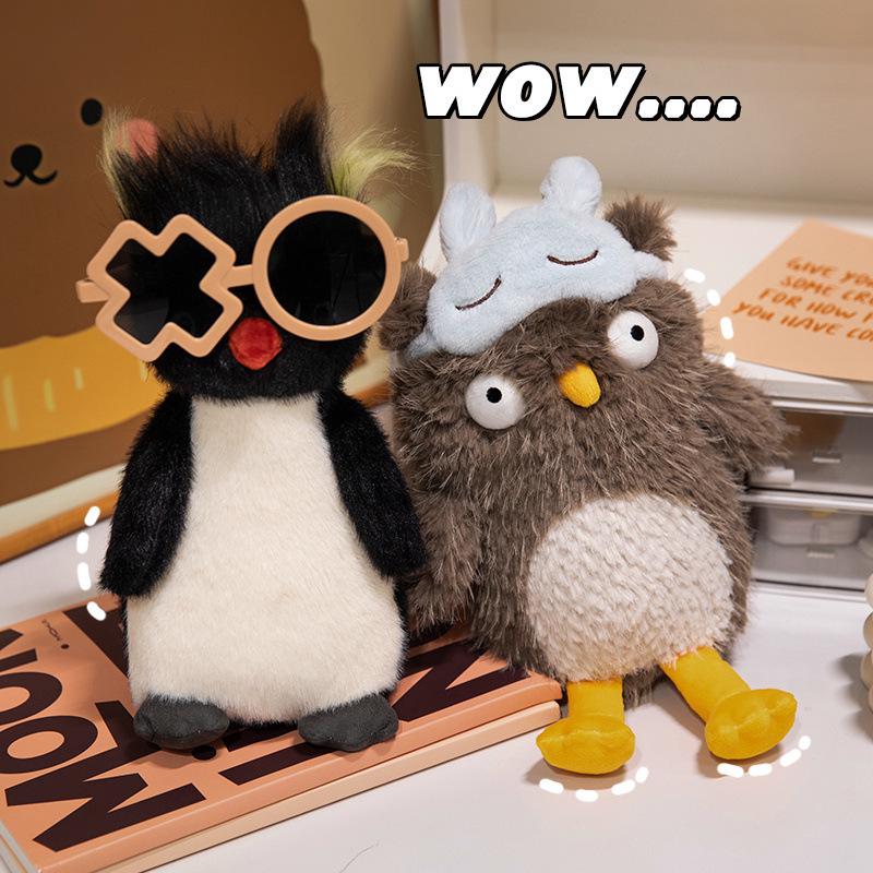 Frizzy Penguin Plush: Ugly-Cute Owl Eye Mask and Exploding Head Ronnie Calming Doll for Sweet Sleep Prank