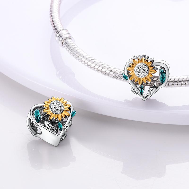 Flower Charms Sunflower Tulip Copper Pendants Fit Original Pan Bracelet Making Jewelry Baeds Fine Gift Accessory