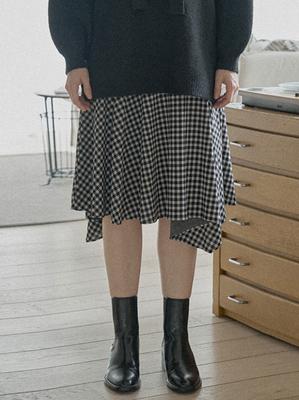 Avang Unbalanced Check Skirt - Beige
