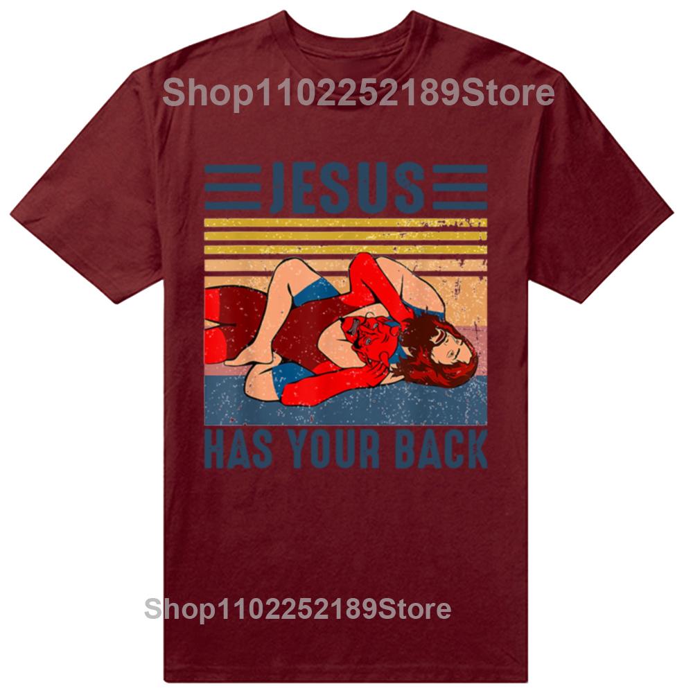 Men Clothing Jesus Has Your Back Jiu Jitsu Vintage Christian Short-sleeve Tops Male Kawaii Clothing Oversized T Shirt Hombre