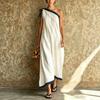 European and American new single shoulder straps linen long dress women's summer vacation style loose and thin dress