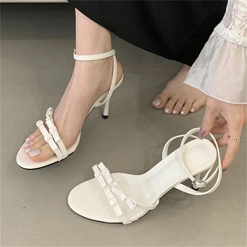 Pesstwei Open Toe Narrow Band Women Sandals Fashion Buckle Strap Thin High Heels Dress Stripper Ladies Summer Shoes Size: 40