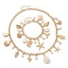 Ocean-style Natural Shell, Conch and Starfish Necklace & Bracelet Set, Vacation-style Clavicle Chain