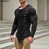 Spring Men Long Sleeve Irregular Twisted Casual Fitted T-Shirts Tops Undershirts
