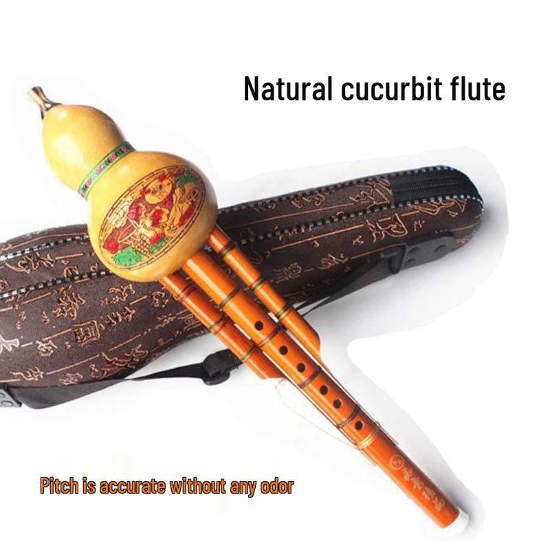 Phoenix Tail Bamboo Hulusi, Beginner Instrument, Real Gourd, B Flat & C Key, for Students & Adults.