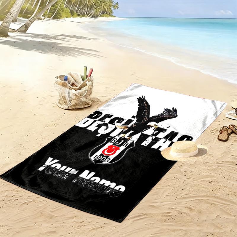 Personalisierbares Besiktas JK Logo Print Strandtuch, Großes Weiches Schnelltrocknendes Handtuch für Strand Camping Schwimmen