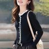 Real spring and autumn new round neck knitted sweater women's clothing fungus edge top