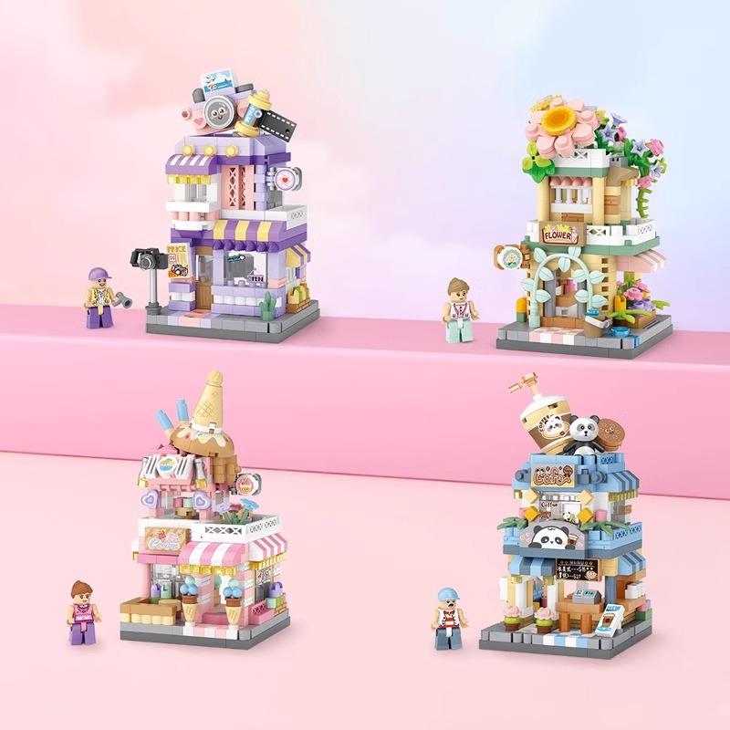 Building Blocks City View Scene Coffee Shop Retail Store Architectures Model Assembly Toy Christmas Gift for Children St Practical Use