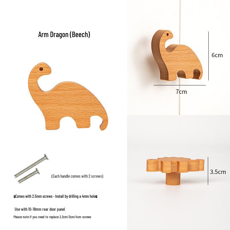 Dinosaur Handle for Children's Room - Cute Wooden Animal Cartoon Drawer & Cabinet Pull