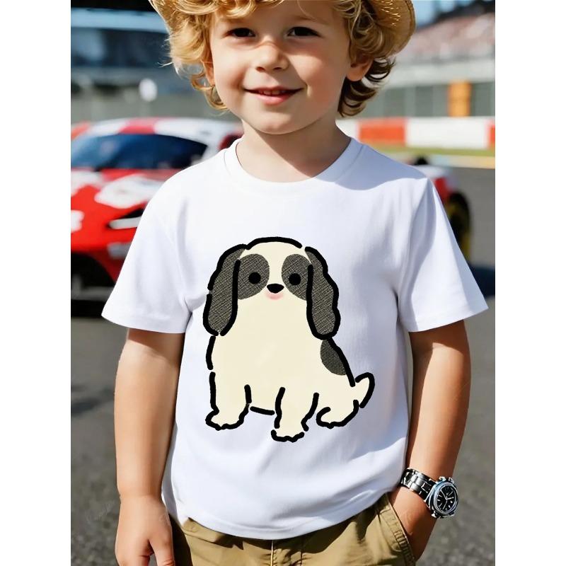 European Sizes Boys' Short-Sleeve T-Shirt | Featuring Cute Puppy Print, Trendy Pattern Design, Soft and Comfortable for Everyday Wear