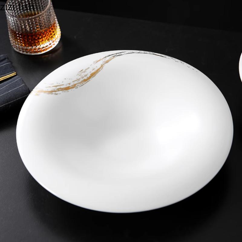 Weiße Keramik Suppenschüssel Speiseteller Fruchtteller Salatschüsseln Nudelschüsseln Dessertschüssel Snackschale Dim Sum Schale Sashimi Teller