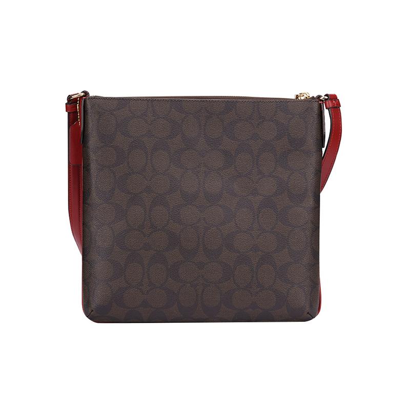 Coach Rowan 26 Letter Print Coated Canvas Crossbody Bag Medium Women's Dark Brown with Red