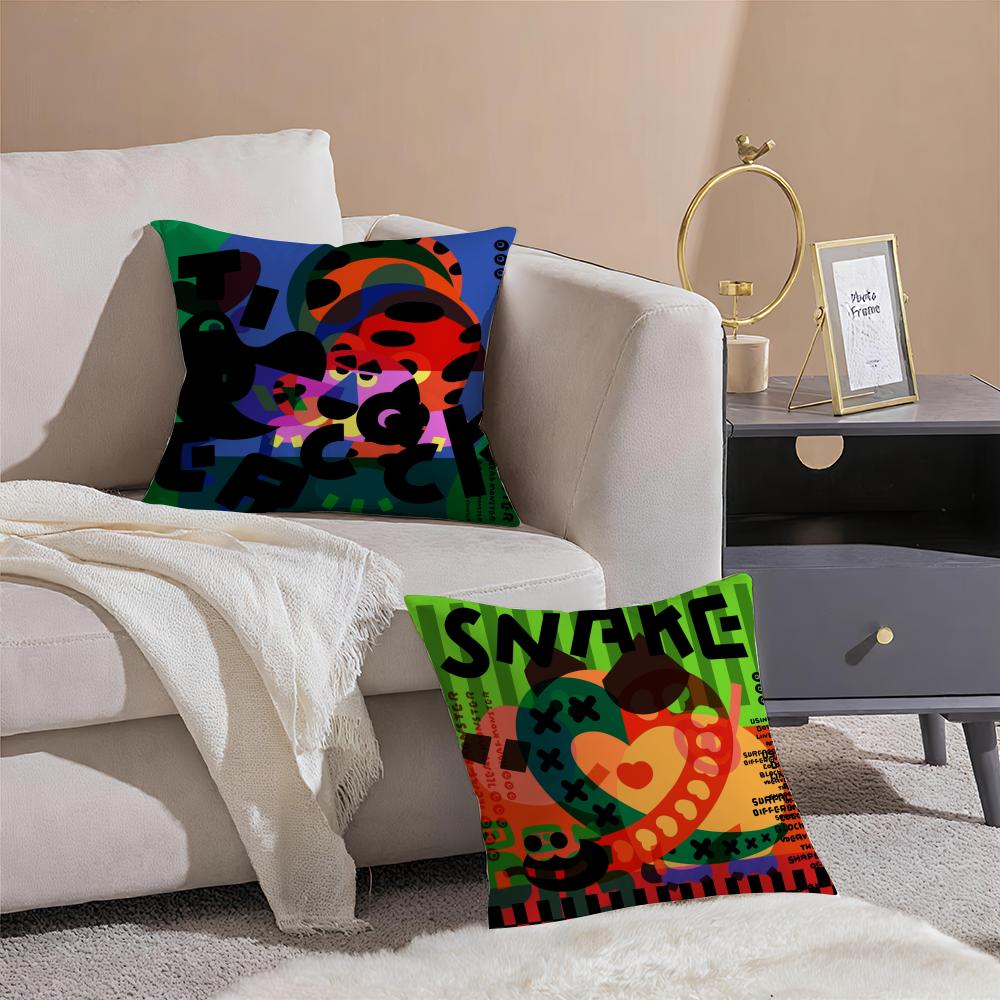 Chinese Zodiac Print Cushion Cover Anti-dustmite Pillowcase Invisible Zipper Silky Short Plush Sofa Cushion Cover
