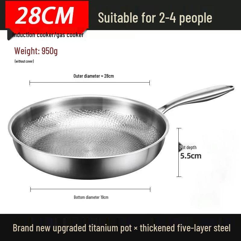 Premium Titanium Non-stick Hammered Frying Pan with Steel Layer, Ideal for Steaks, Flat-Bottomed Design