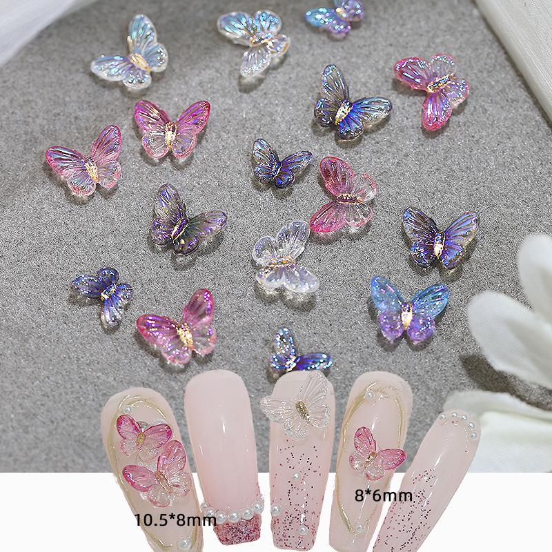 100pcs/Bag Mixed Butterfly Nail Art Charms Sparkle Butterfly Resin Designs Manicure Jewelry Aurora Elf Butterfly Nail Supplies
