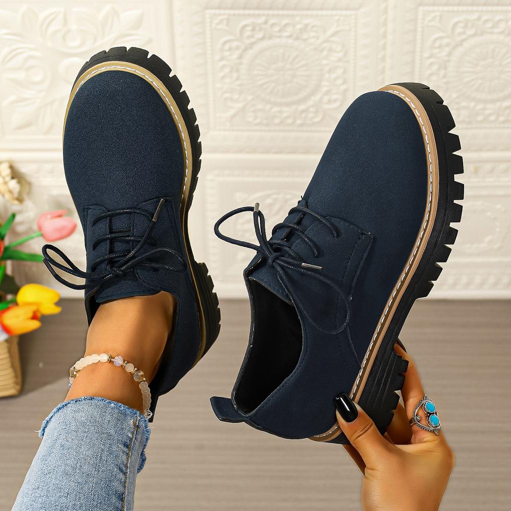 2025 Women's New Lace-up Loafers Autumn and Winter Popular Single Shoes Women's Fashion Platform Round Head Women's Shoes 2025