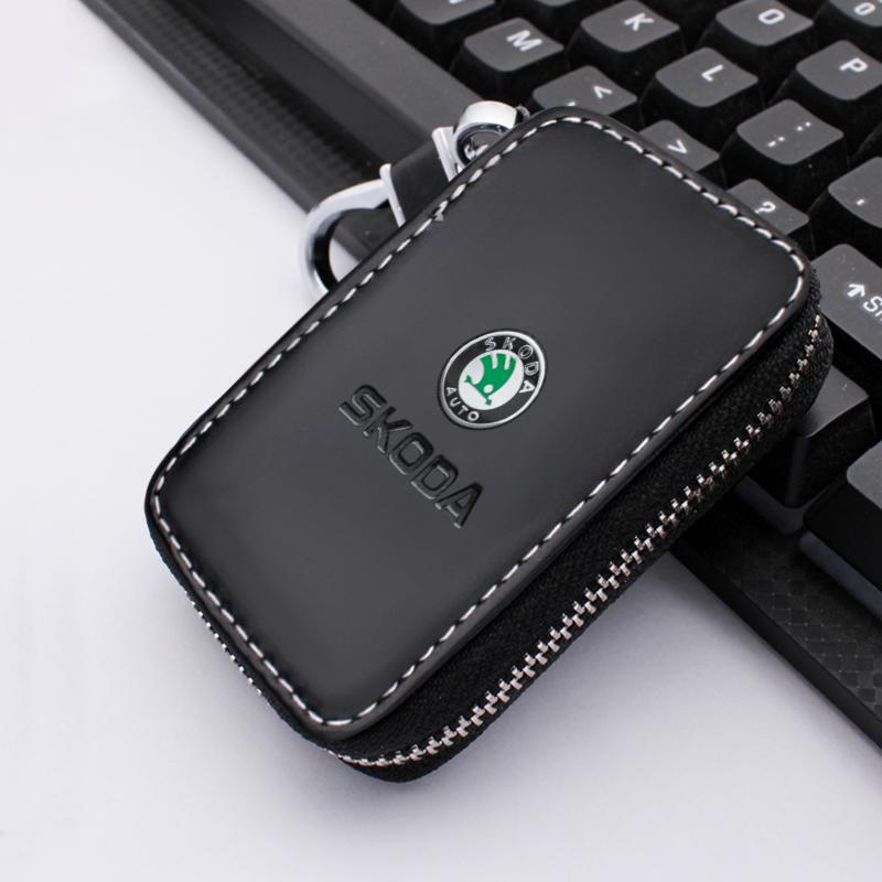 ypdvi1 For Skoda Models Genuine Leather Car Key Cover - Key Case, Wallet, Keychain Bag - Accessories (Octavia Kodiaq Kamiq Karoq)