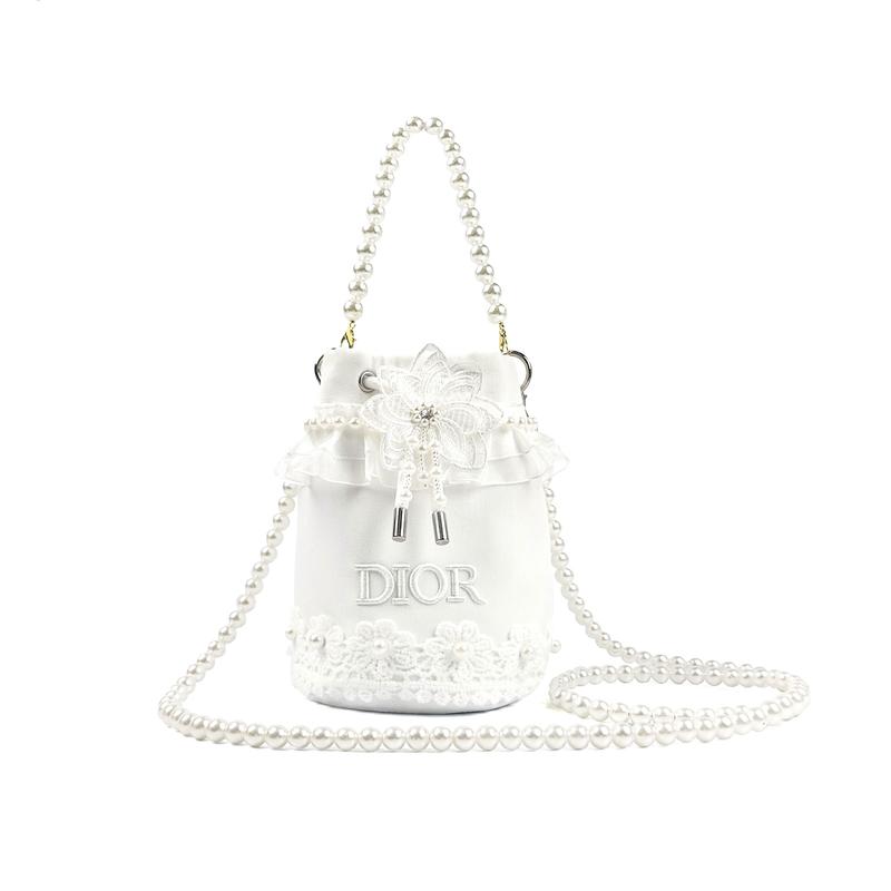 DIOR [Индивидуальная косметичка] Парная Роза Камелия Любовь Хранение Портативная холщовая сумка-ведро Элегантная Фантастическая Литературная Простая Универсальная Ручная работа Обычная розового золота