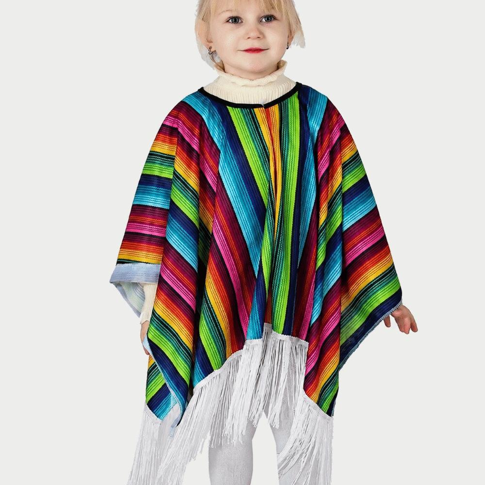 Lightweight Mexican Poncho Tassel Trim Performance Costume Cape Ethnic Style Cloak  Mexican Fiesta