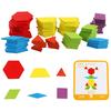 155Pcs Set Wooden Pattern Blocks Geometric Shape Jigsaw Puzzle Baby Educational Montessori Tangram Toys for Kids with 24Pcs Card