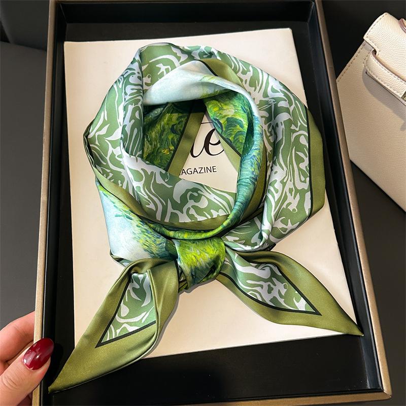Green Woman Skinny Silk Scarf 147x14cm Long Hair Strip Silk Ribbon Small Neck Scarves Bag Handle Ribbon Kerchief Ladies Tie