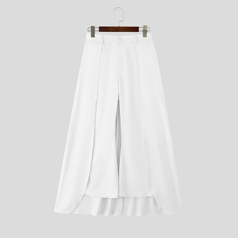 

INCERUN Мужские брюки на молнии с высокой талией, двухслойные, однотонные, повседневные, свободные, длинные белый