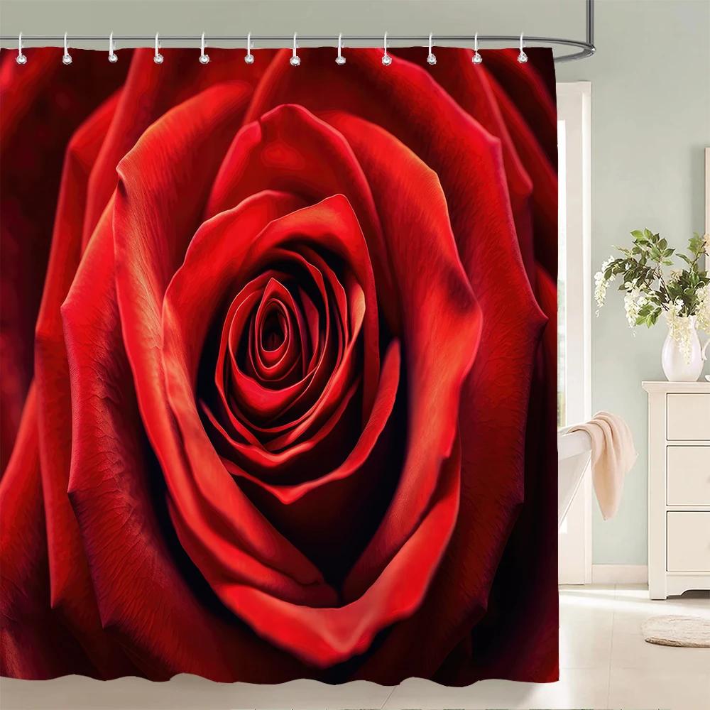 Waterproof Polyester Fabric Red Rose Shower Curtains Blue Rose Flowers Printing Bathroom Curtains for Home Decoration Curtain