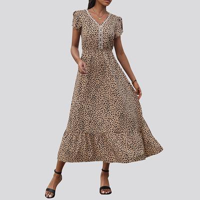Summer Women's Midi Slim Waist Leopard Print Dresses Chic Comfortable and Versatile Temperament Elegant Casual Women's Clothing Gentle Lady's Dress