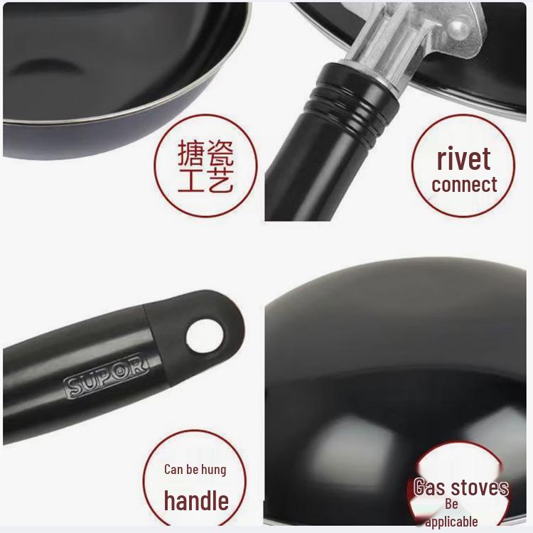 Supor Large Enamel Iron Stir-Fry Wok for High-Heat Cooking