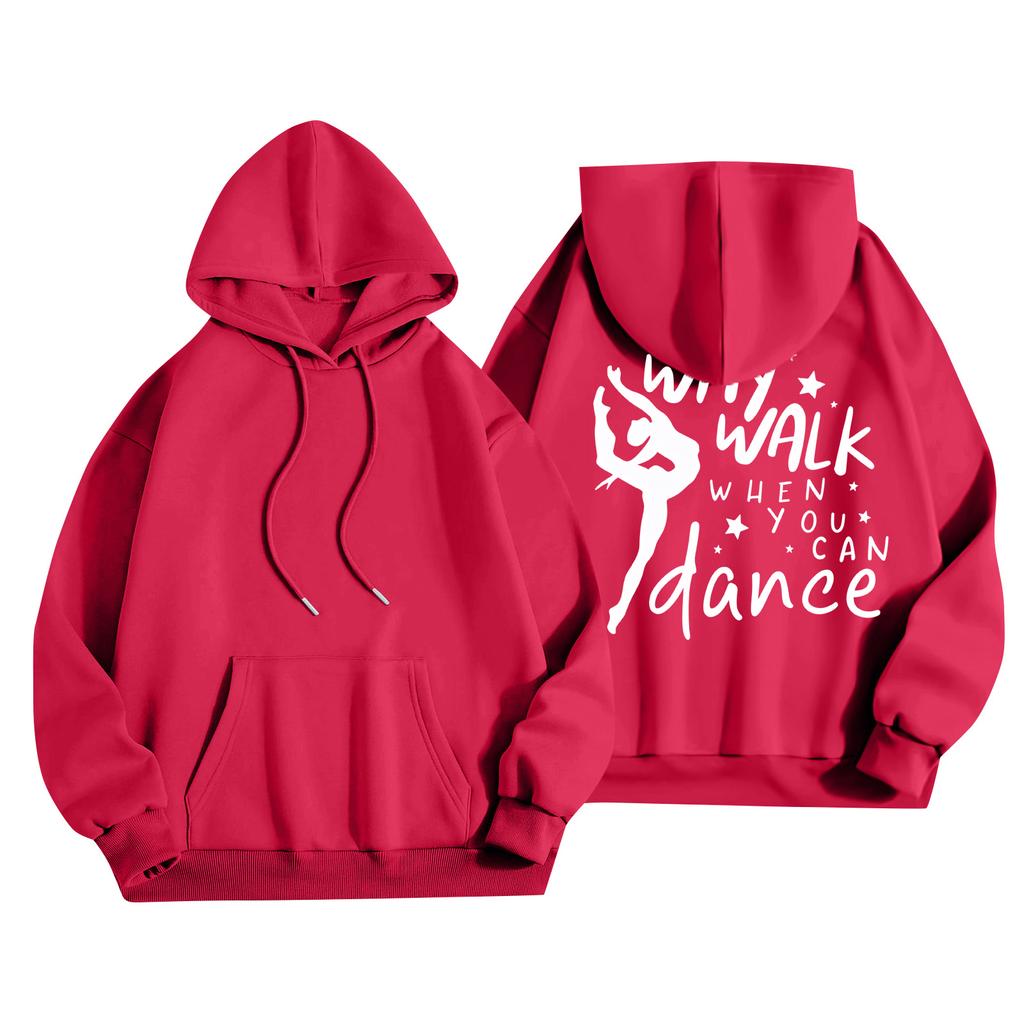 Women's Printed Round Neck Pullover Sweatshirt Hooded Drawstring Sweatshirt Top