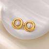 Hollow Imitation Pearl Stud Earring Women Stainless Steel Gold Color Geometric Hoop Piercing Earring Chunky Wedding Zircon Gift