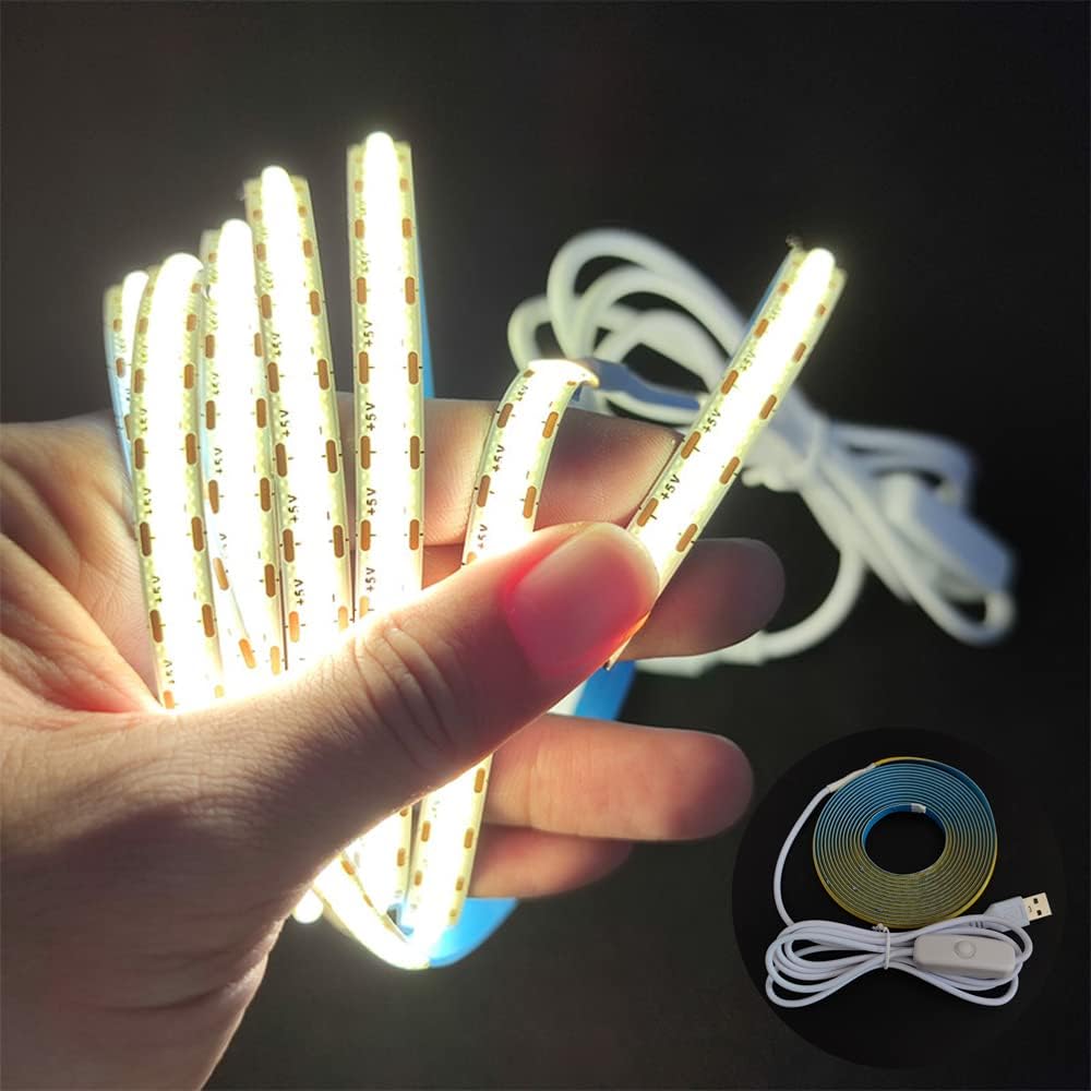 BMW USB LED Strip Lights 5V 320LEDs/M Warm White COB LED Strip Flexible Lamp Tape DIY TV Mirror Backlight Kitchen Room Lighting