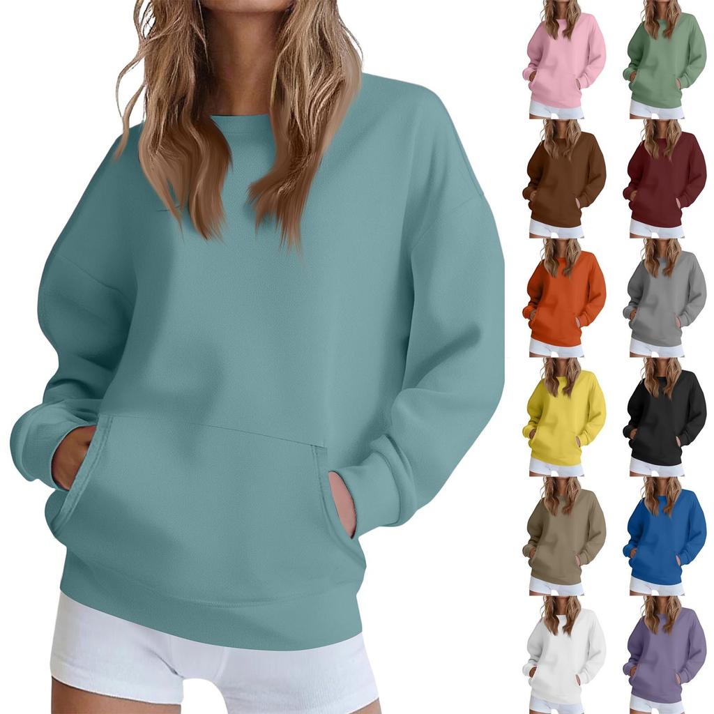 Women's Fashionable And Comfortable Long-Sleeved Solid Color Round Neck Sweatshirt