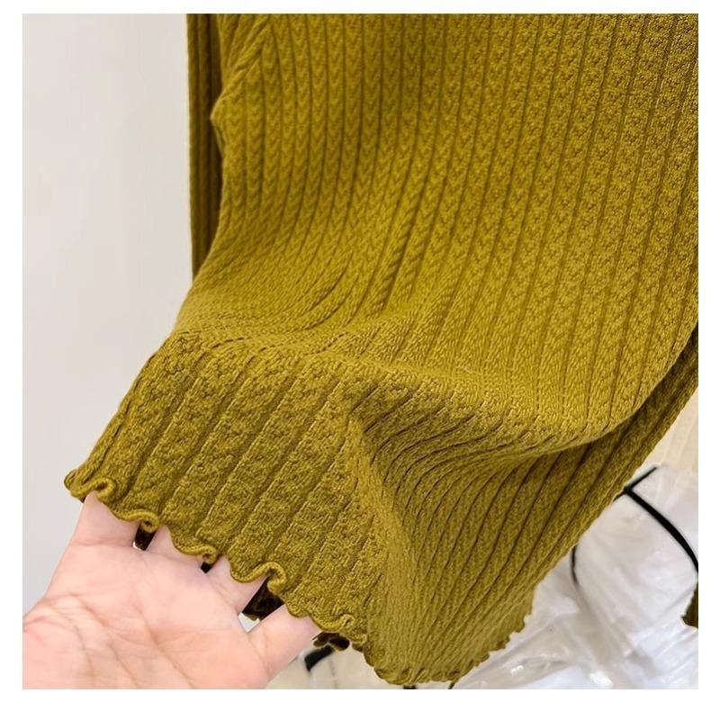 Autumn Winter Semi Turtleneck Knitted Pullover Women Sweater Casual Simple Bottoming Shirt Office Basic Pleated Solid Color Tops New Woman Clothing