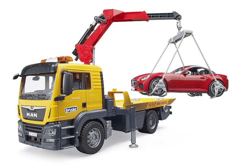 BRUDER MAN Tow Truck & BRUDER Roadster (RED)