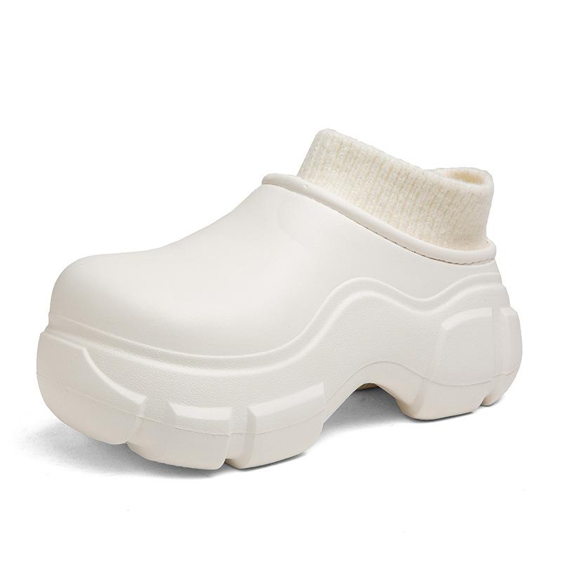 Fashion thick-soled heightening cotton shoes women's autumn and winter home indoor waterproof and non-slip cotton mop fleece bag and slippers