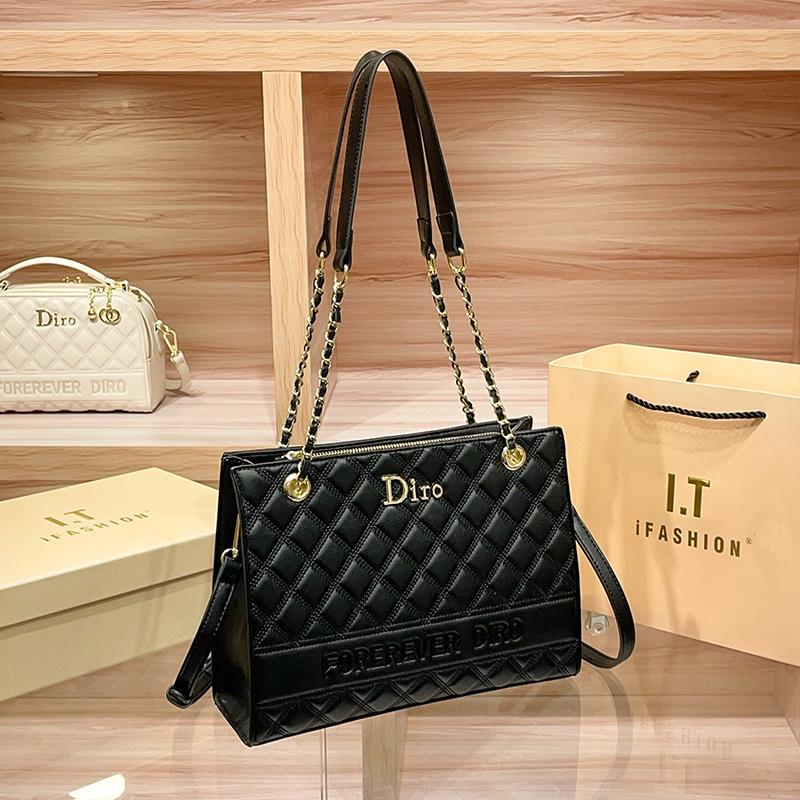 

Женская стеганая ромбами сумка-тоут на цепочке 2025 - Большая вместимость, универсальная сумка через плечо на одном плече чёрный