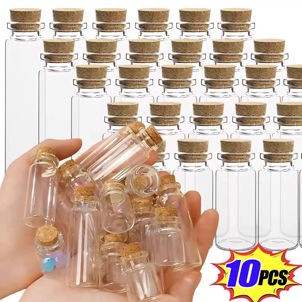 10PCS Small Glass Bottles with Cork Stoppers DIY Decoration Mini Glass Vials Cork Message Glass Vial Wishing Bottles