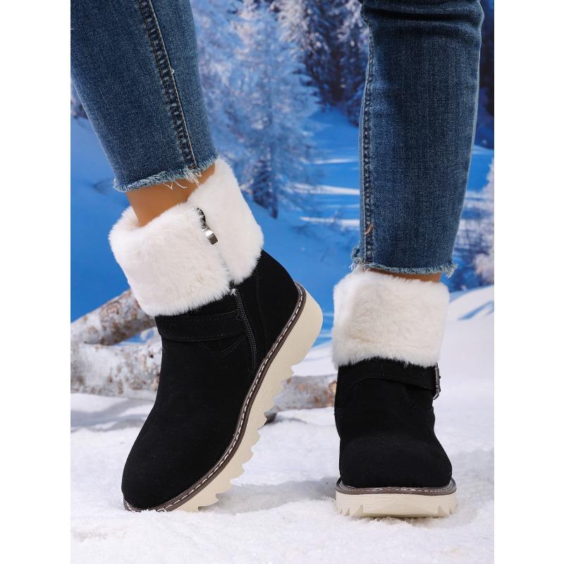 Warm Snow Boots Women's Winter 2025 New Belt Buckle Side Zipper Plus-size Fleece Cotton Shoes
