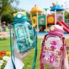 650ml Cute Kids Water Bottle Leakproof Outdoor Portable Strap Water Cup School Water Bottle for Children Cartoon Plastic Straw Cup