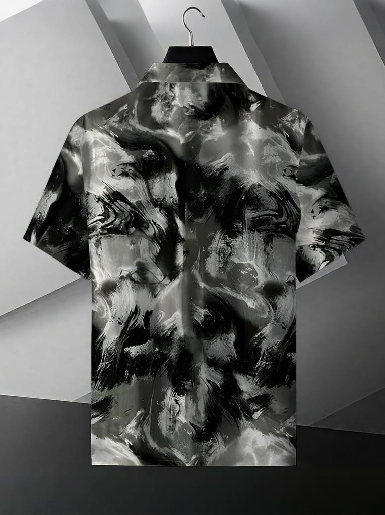 Camicia da Uomo a Maniche Corte con Collo Cubano - Camicia Stile Vacanza Hawaiana al Mare con Stampa su Tutta la Superficie e Collo, Lavabile in Lavatrice Adatta a Uomini Giovani