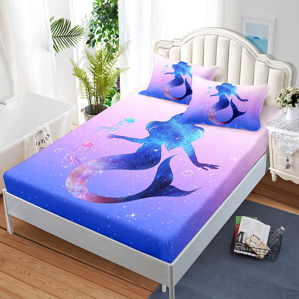 Mattress Three-Piece Set Marine Turtle Starfish Bed Cover Pillowcase Mattress Protective Cover