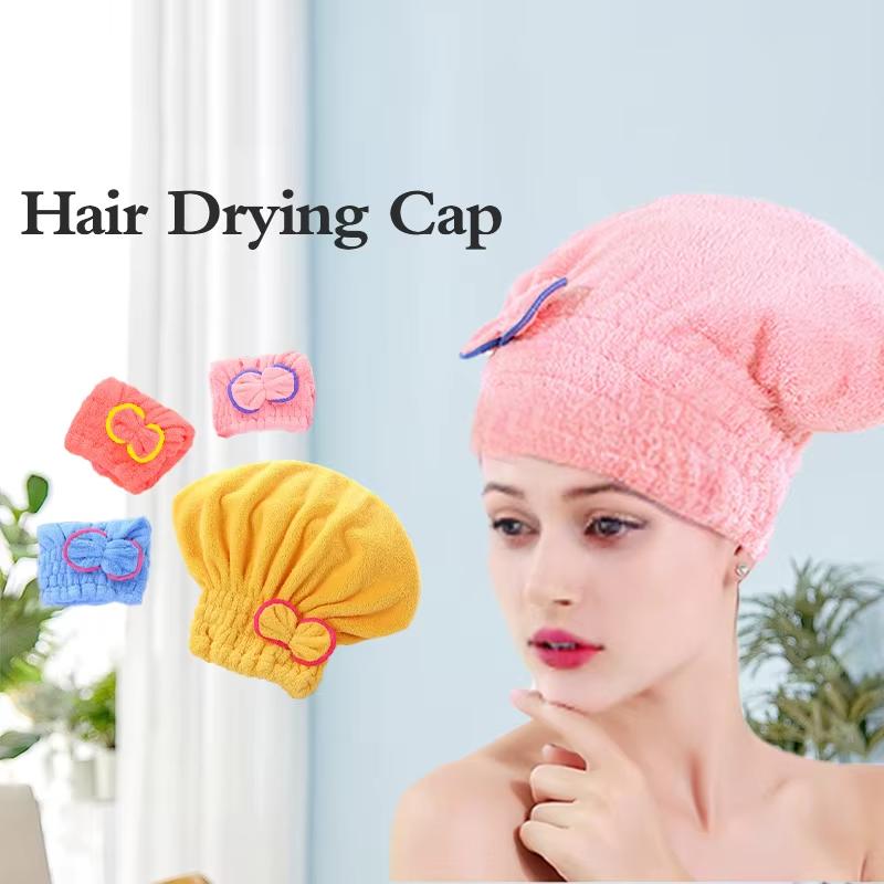 3Pcs Coral Fleece Hair Drying Caps - Absorbent Quick-Dry Spa Caps with Cute Bow Design, Soft Comfortable Hair Wrap for Daily Use