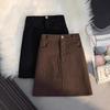 Plus Size Black Corduroy Midi Skirt for Autumn/Winter - Slimming A-Line Bodycon Design