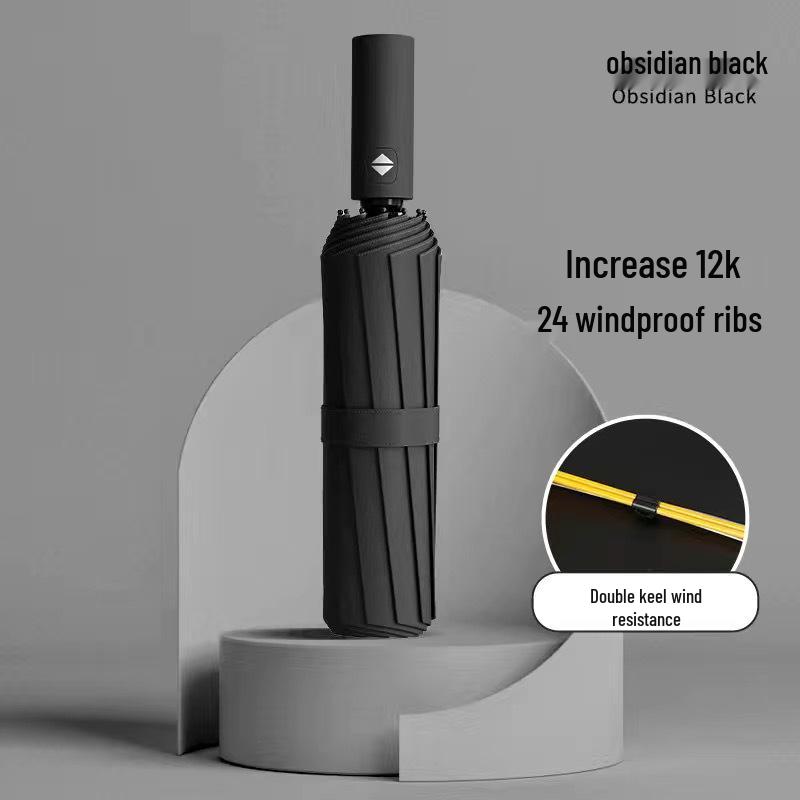 24-Rib Reinforced Automatic Folding Umbrella with UV Protection
