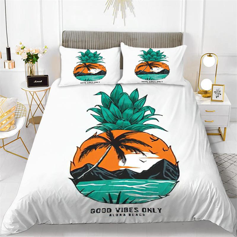 Niedliches Schickes Frucht-Bettwäscheset für Kinder Mädchen Jungen Zimmerdekor Tropischer Ananas Kirsche Granatapfel Druck Bettbezug Kissenbezüge