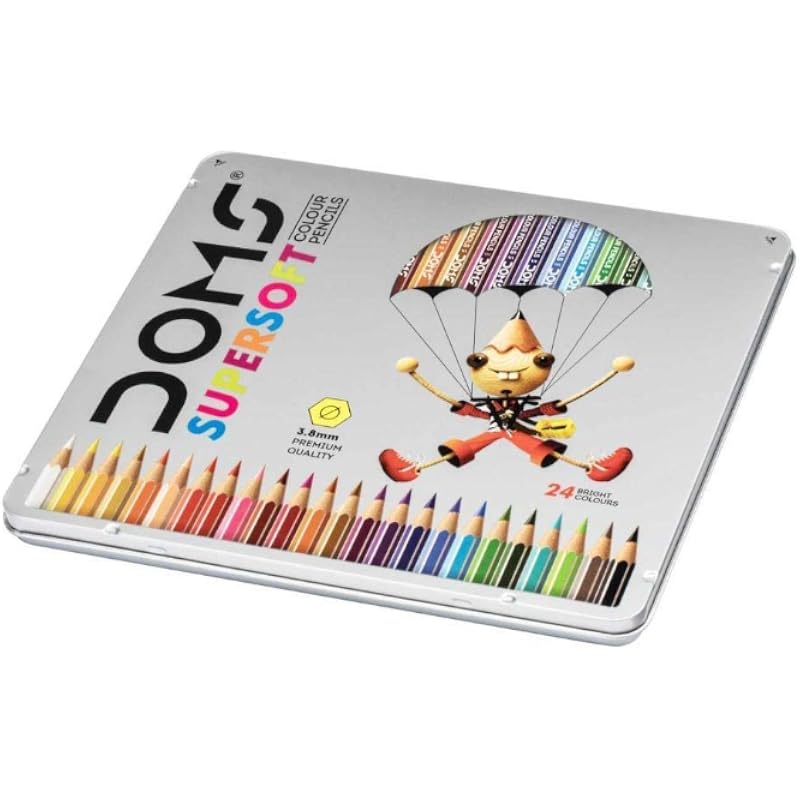 DOMS 24 Shades Super Soft Color Pencils Flat Tin Box|Smooth Color Application|For Blending&Experimenting Different Art S 24 count (Pack of 1)