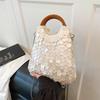 Shell Sequin Handbag Wooden Ring Handle Luxury Handmade Evening Bag Women Elegant Crossbody Purse With Detachable Chain Strap