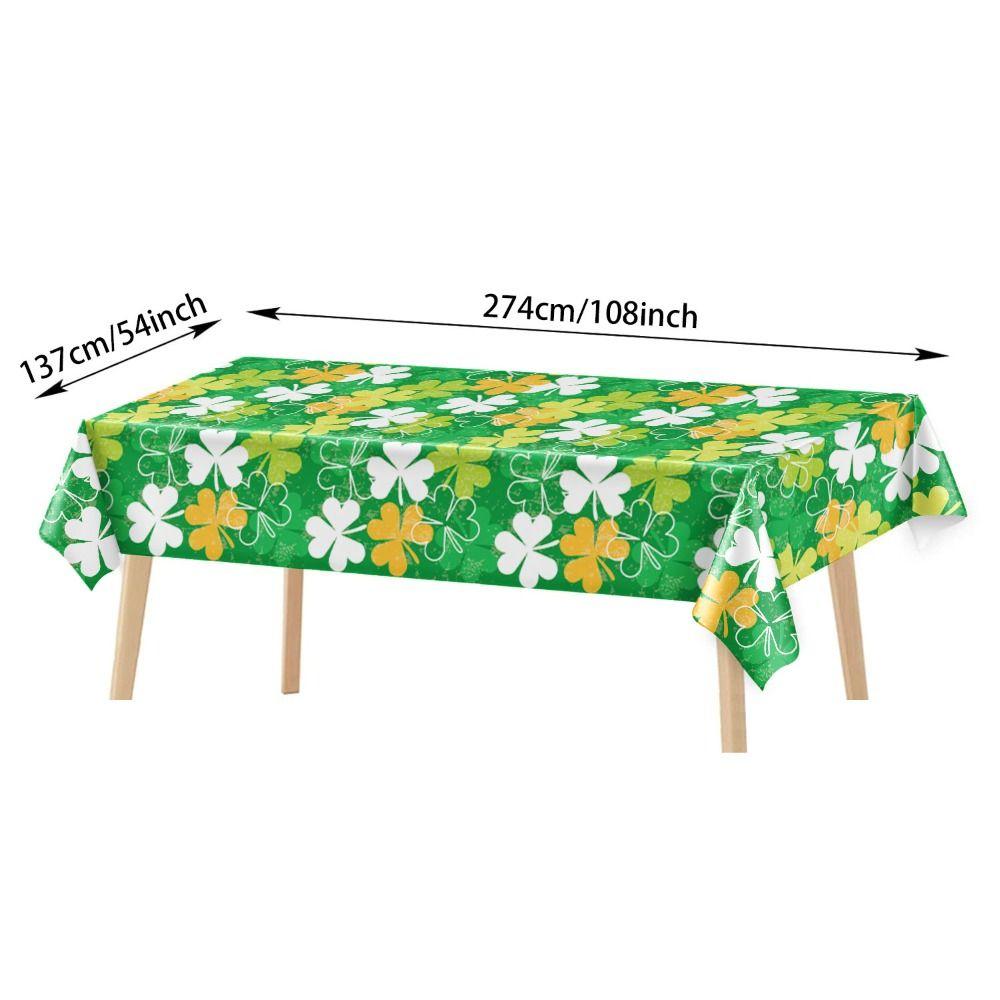 137x274cm St. Patrick's Day Tablecloth Shamrock Lucky Table Mat Plastics Rectangle Shape Long Dining Table Decor